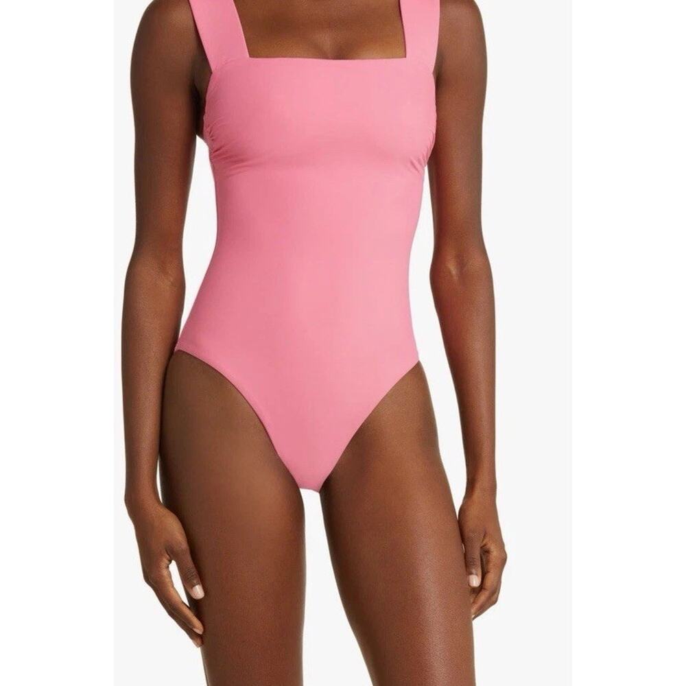 BONDI BORN Gwen Square Neck One-Piece Swimsuit Rose Pink Sz M NWT$295